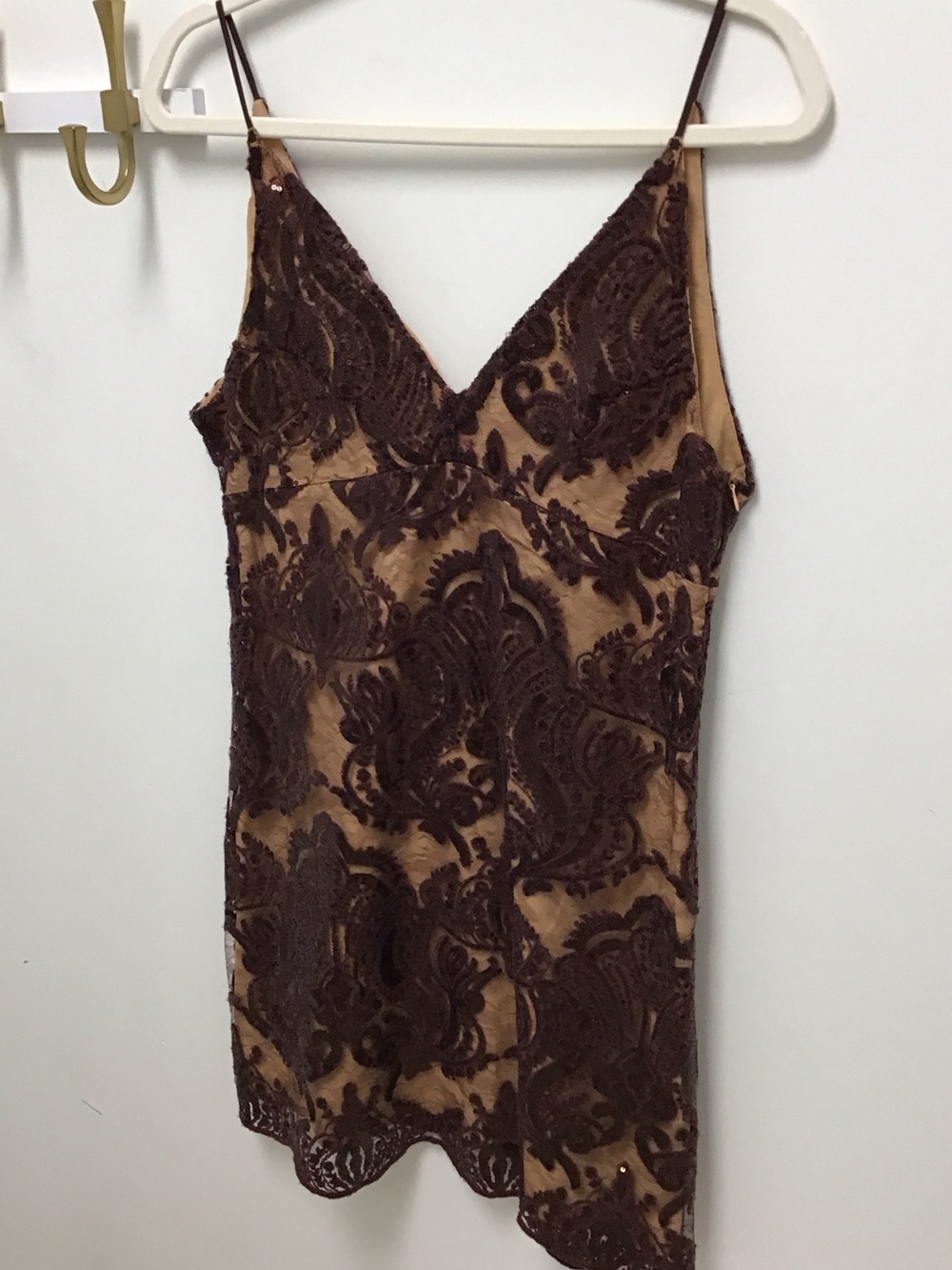 By together Brown Lace Overlay Slip Dress